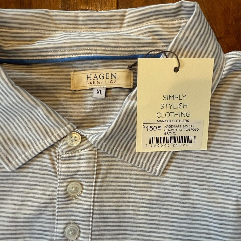 NWT Hagen Carmel Polo Collared Shirt Men XL Gray Striped Short Sleeve - Picture 4 of 8
